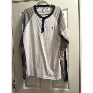 LGR Men's Henley Long Sleeve White Gray Shirt XL